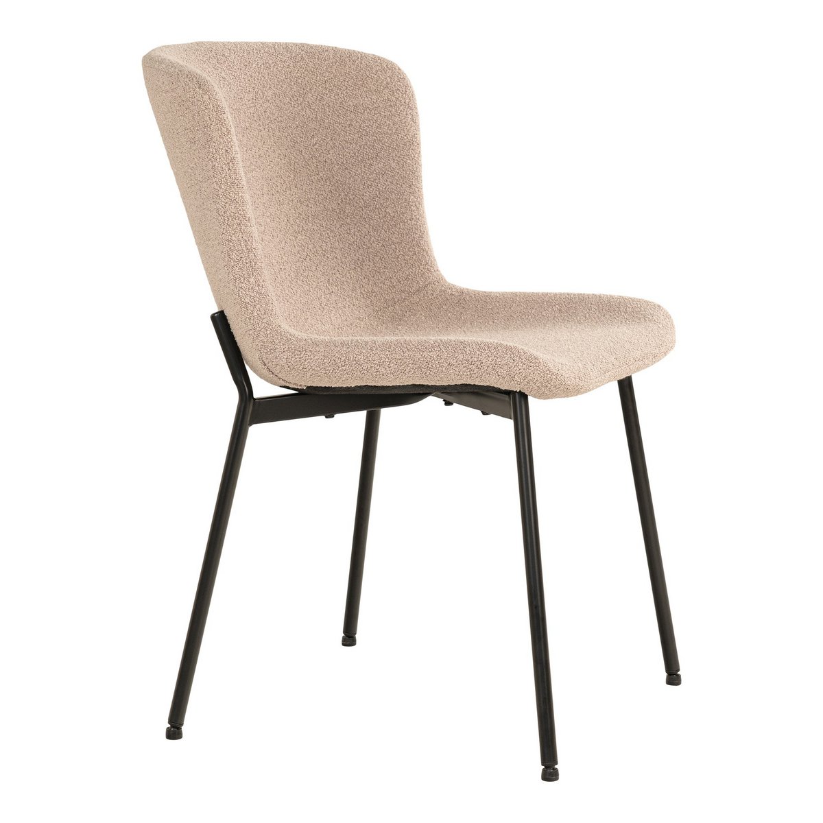 Maceda Dining Chair - Eetkamerstoel in bouclé, beige met zwarte poten - Set van 2