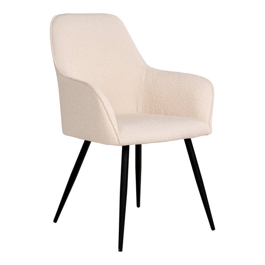 Harbo Dining Chair - Eetkamerstoel in bouclé, wit met zwarte poten - Set van 2