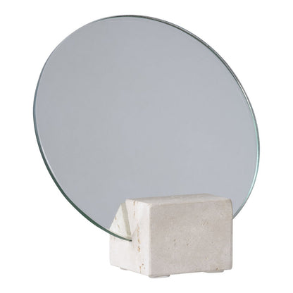Tafelspiegel - Beige, glas, travertijn, Ø18x18cm |woon-meubel.nl