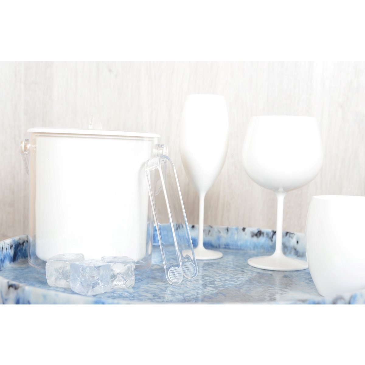 Aulica White Acrylic Ice Bucket with Tongs