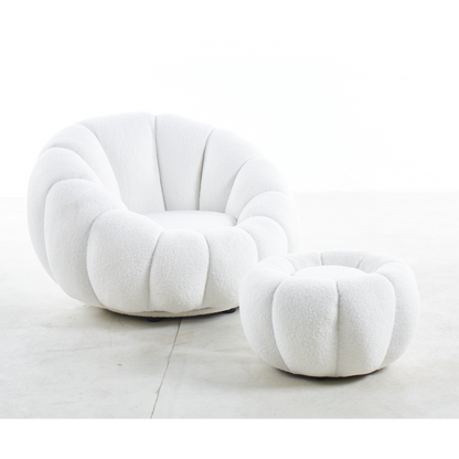 Fauteuil- en krukset wit teddybont |woon-meubel.nl