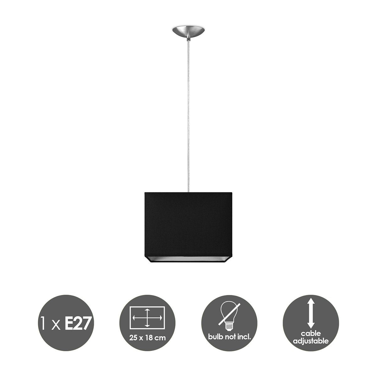 Hanglamp Block met lampenkap, E27, zwart, 25cm