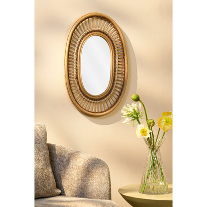 Oval Wall Mirror - L59 x W40 x H3 cm - Rattan - Light Brown