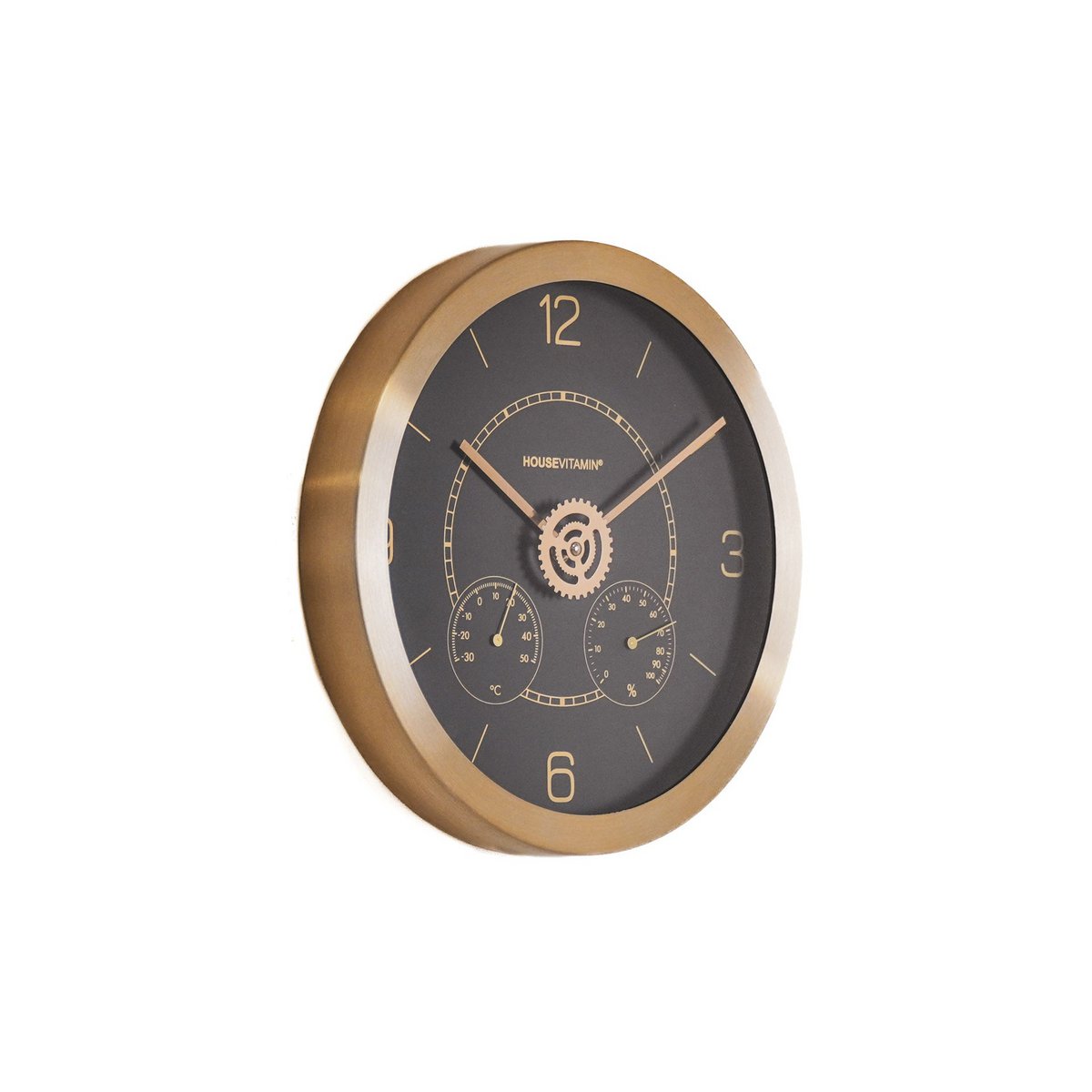 Wall Clock – 30 cm – Black &amp; Gold – Metal &amp; Glass