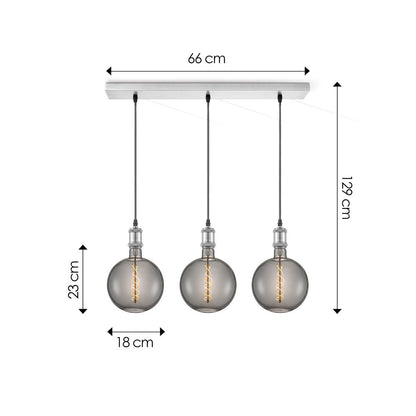 Pendant lamp chrome vintage LED 3L G180 dimmable E27 smoke