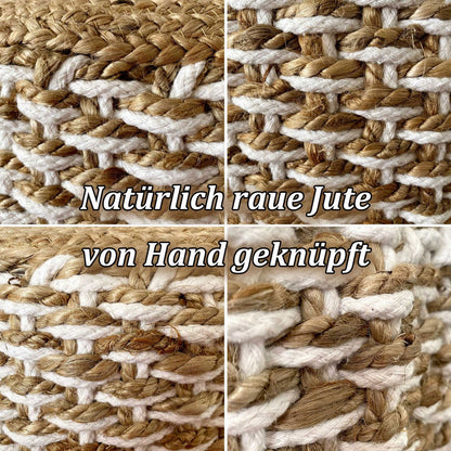 Poef / Zitkruk – 100% Natuurlijke Jute – Handgemaakt – Ø50 cm x H35 cm – Keuze uit Naturel & Wit/Naturel