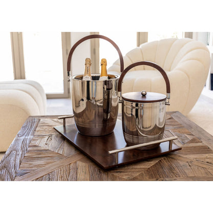 Double Wall Ice Cube Bucket with Wooden Lid