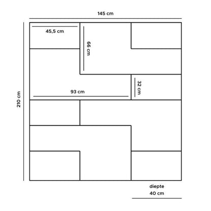 Vakkenkast Huub Hout 210 x 145 cm – Roomdivider|woon-meubel.nl