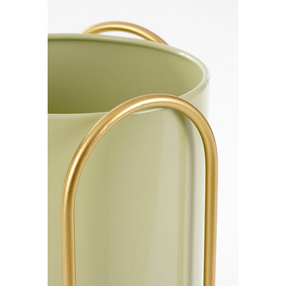 Danube Flower Pot on Stand - Set of 2 - Metal - H45 x Ø23 cm - Light Green, Gold