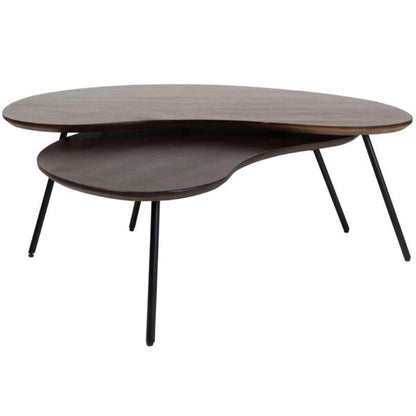 Salontafel Ludo Bruin mangohout  – Organisch Set van 2 |woon-meubel.nl