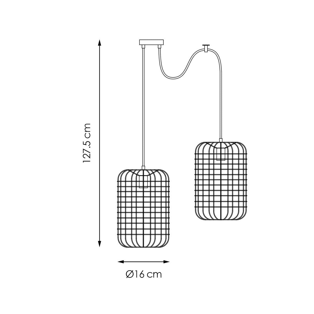 Hanglamp Netting 2 lichts - Zwart - 32x32x127cm