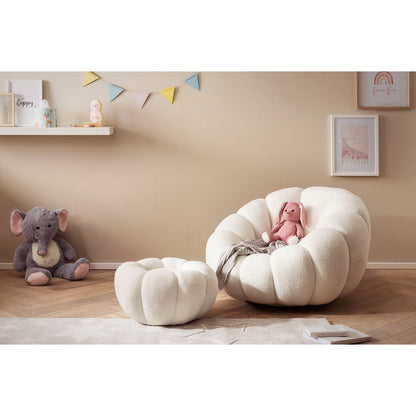 Fauteuil- en krukset wit teddybont |woon-meubel.nl
