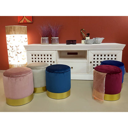 🛋️ Voglrieder Velours Hocker – Ø 31 x H 38 cm – Met Opbergruimte – Zachte Zithocker van Velours – Verkrijgbaar in 7 Kleuren