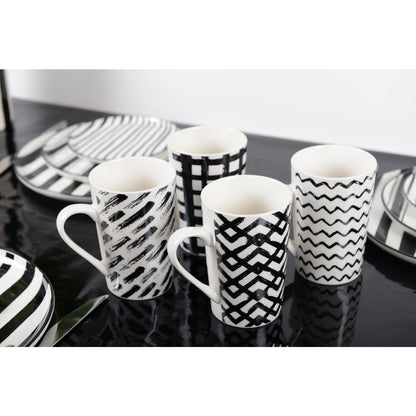 Mokkenset – 4 Stuks – 450 ml | Keramiek Zwart & Wit | Design Koffie- en Theemokken