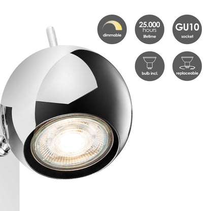 Wall spotlight Bollo - incl. dimmable LED lamp - chrome