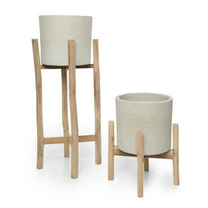 Design Plantenhouder – Terracotta & Teakhout |woon-meubel.nl