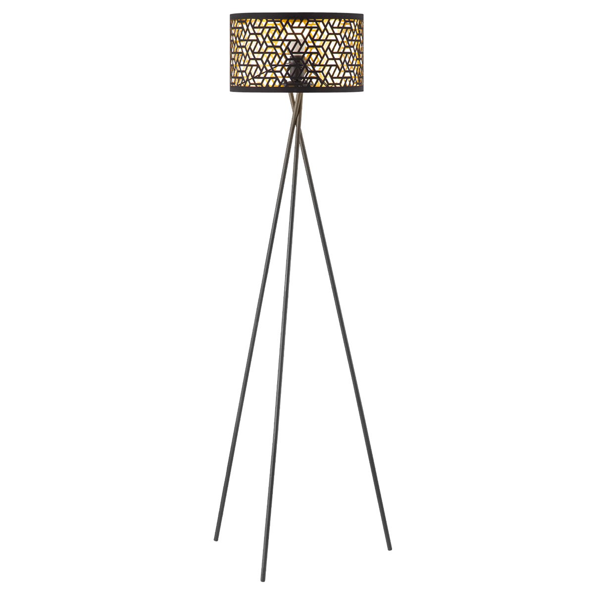 Moderne Vloerlamp - Lampenkap zwart goud - 53x53x138