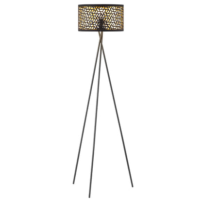 Lampadaire Moderne - Abat-jour noir doré - 53x53x138