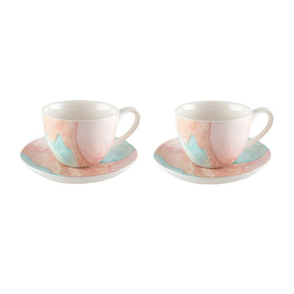Koffiekopjes Set van 2 met Schotels | Porselein | Marmerlook |woon-meubel.nl