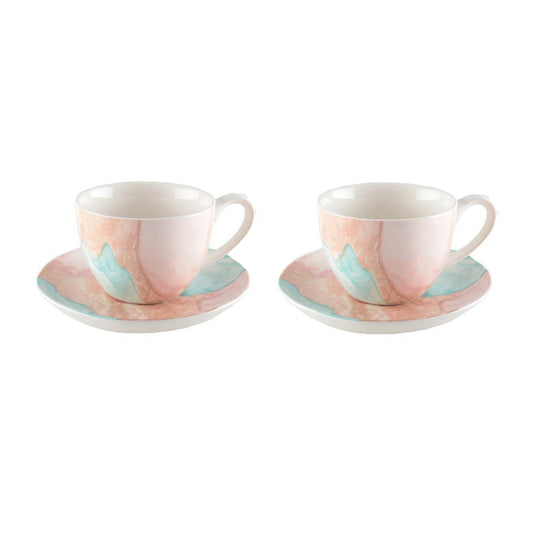 Koffiekopjes Set van 2 met Schotels | Porselein | Marmerlook |woon-meubel.nl