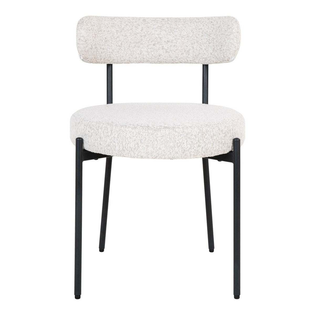 Badalona Dining Chair - Eetkamerstoel, wit bouclé met zwarte poten - Set van 2