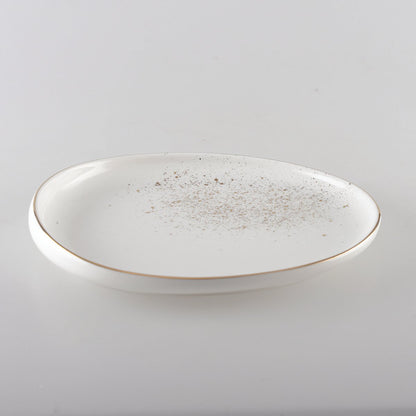 Wit Ovaal Dessertbord met Gouden Accenten – Aulica Chimera | www.woon-meubel.nl