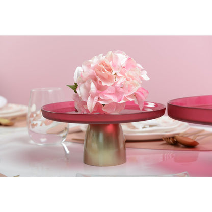 Cake stand on foot – Raspberry red glass with gold accents – Ø21 cm
