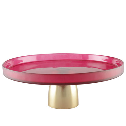 Cake stand on foot – Raspberry red glass with gold accents – Ø21 cm
