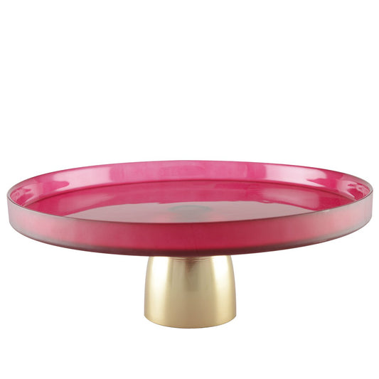 Taartschaal op Voet – Framboosrood Glas met Goudaccent – Ø21 cm