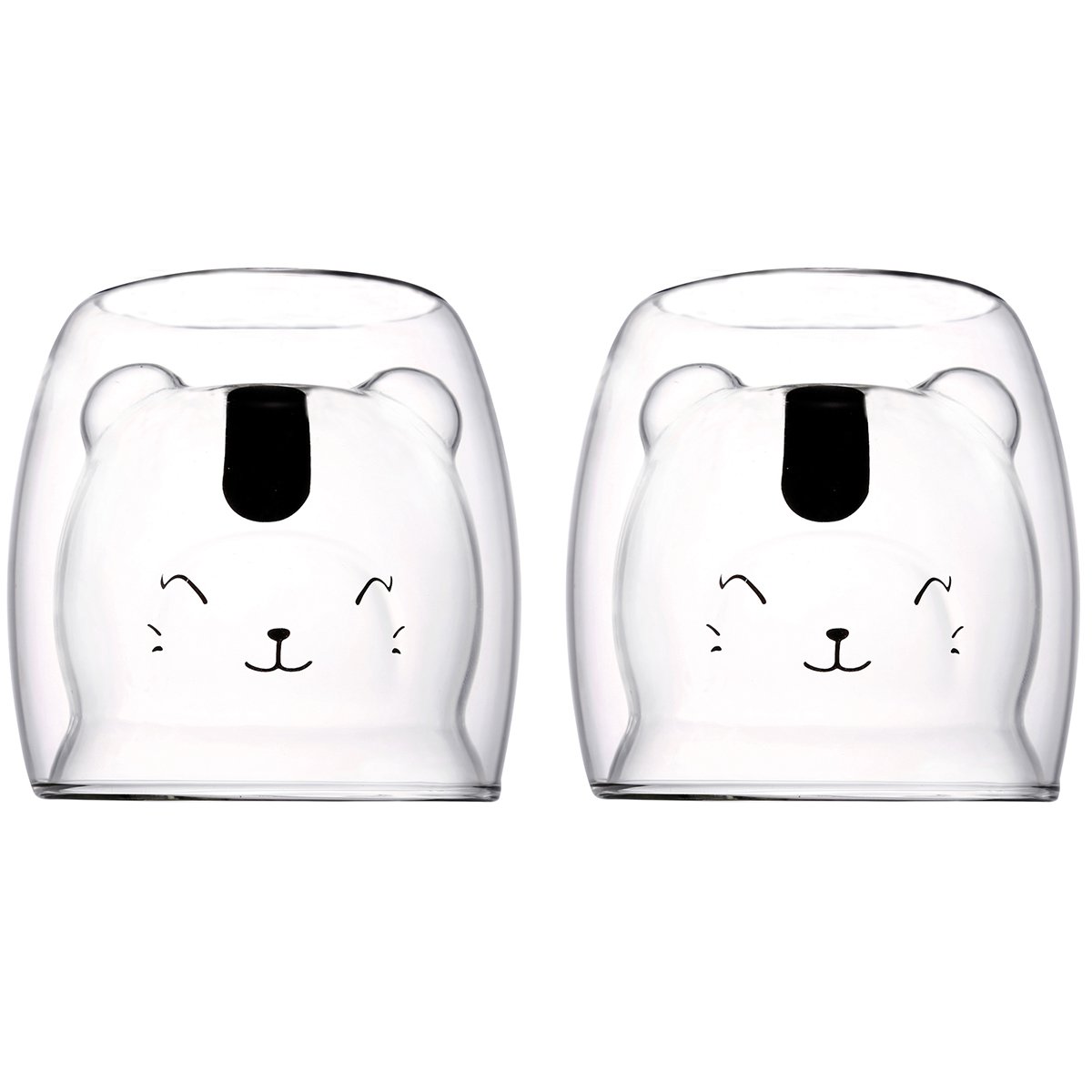 Dubbelwandige Glazen Koffiekopjes met Berenvorm – 250 ml – Set van 2 |woon-meubel.nl