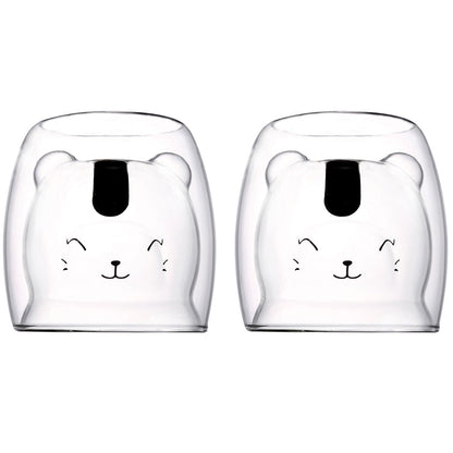 Dubbelwandige Glazen Koffiekopjes met Berenvorm – 250 ml – Set van 2 |woon-meubel.nl