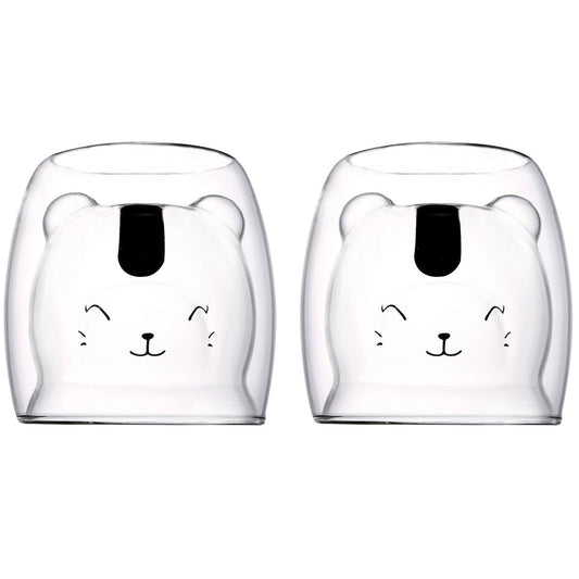 Dubbelwandige Glazen Koffiekopjes met Berenvorm – 250 ml – Set van 2 |woon-meubel.nl