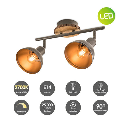 Opbouwspot Denver 2 - incl. dimbare LED lamp - hout|woon-meubel.nl