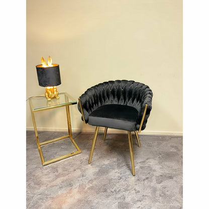 Eva Chair Velvet weefpatroon - Zwart goud |woon-meubel.nl