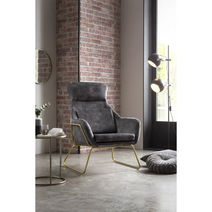 Loungestoel van grijs fluweel |woon-meubel.nl