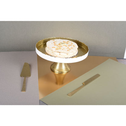 Witte en Gouden Taartschaal op Voet – 30 cm |woon-meubel.nl