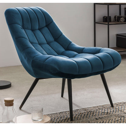 Fauteuil XXL velours blauw metaal zwart | woon-meubel.nl