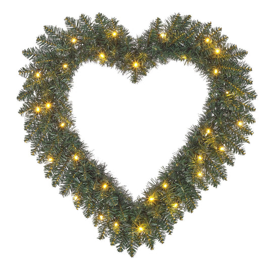 Kerstkrans Hart met LED Verlichting - Ø60 cm - Groen