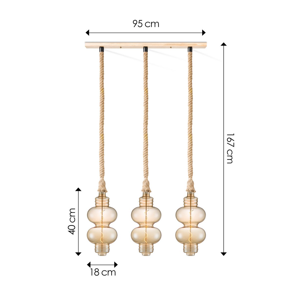 Hanglamp Leonardo Diabolo - 3L G180 - dimbaar amber