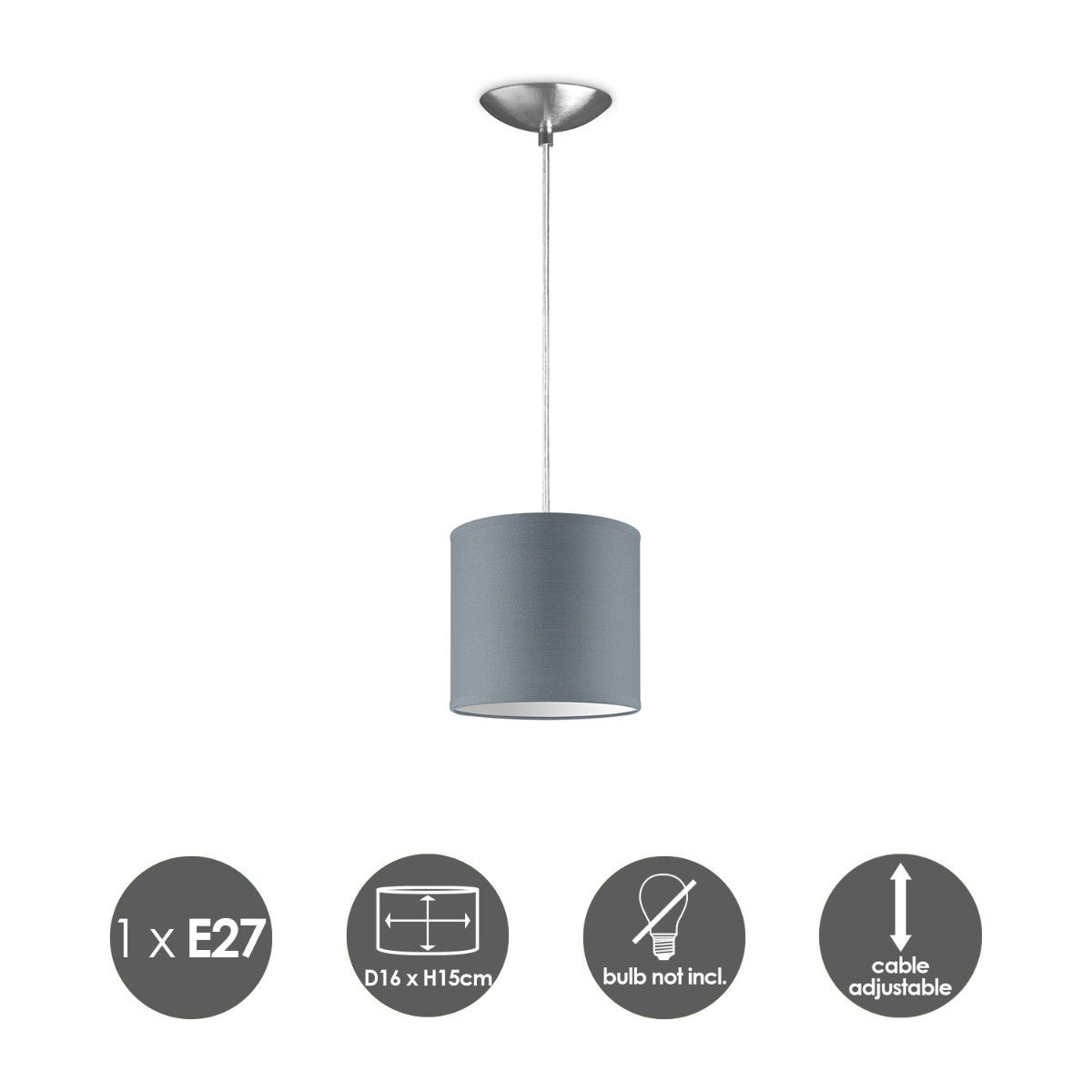 Hanglamp Bling met lampenkap, E27, grijs, 16cm