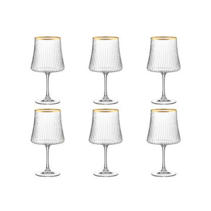 Wijnglazen – Set van 6 – Transparant met Gouden Rand – Marie Design