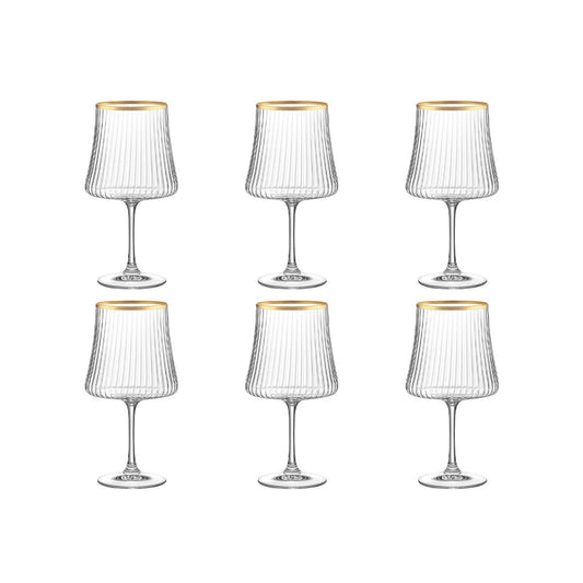 Wijnglazen – Set van 6 – Transparant met Gouden Rand – Marie Design