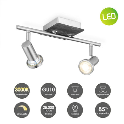 LED Surface-mounted spotlight Stone 2 - dimmable - brushed steel