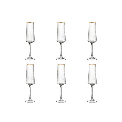 Luxe Champagneglazen met vergulde rand – 210 ml – Set van 6 |woon-meubel.nl