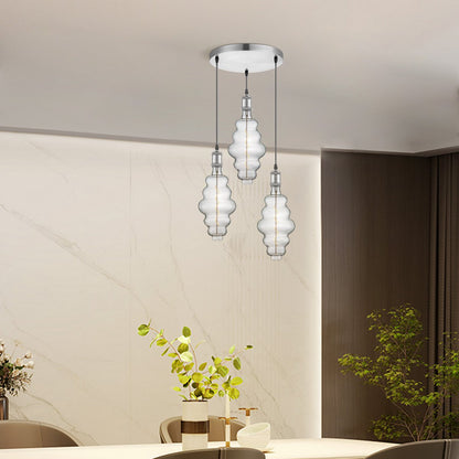 Pendant lamp chrome round Cloud 3L dimmable E27 clear