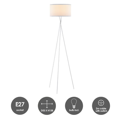Modern Floor Lamp - Lampshade White - 53x53x138