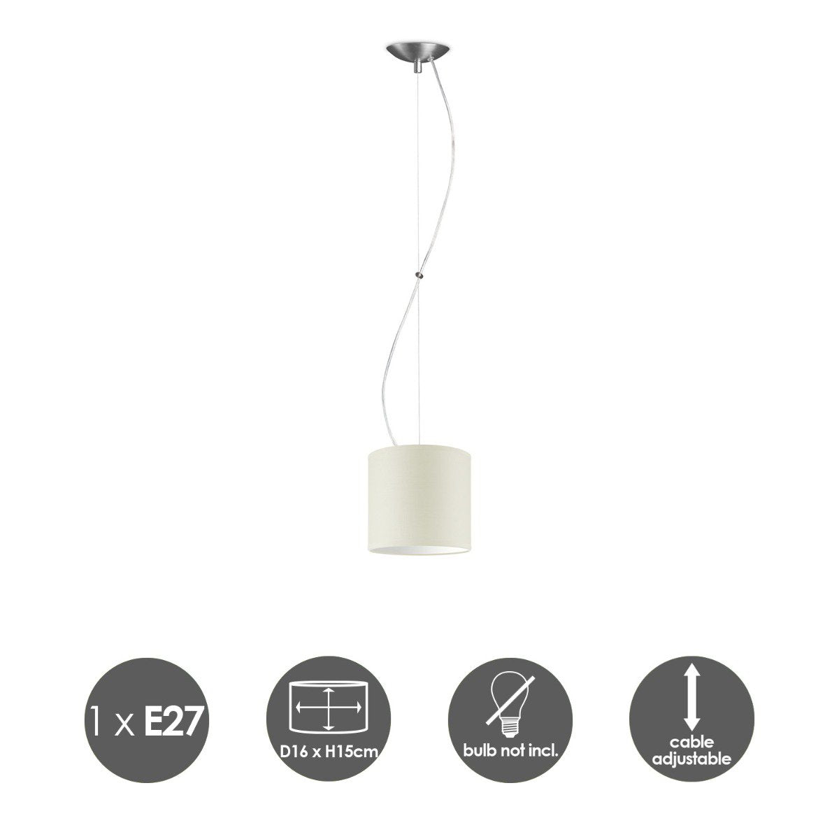 Hanglamp Deluxe met lampenkap, E27, warm wit, 16cm