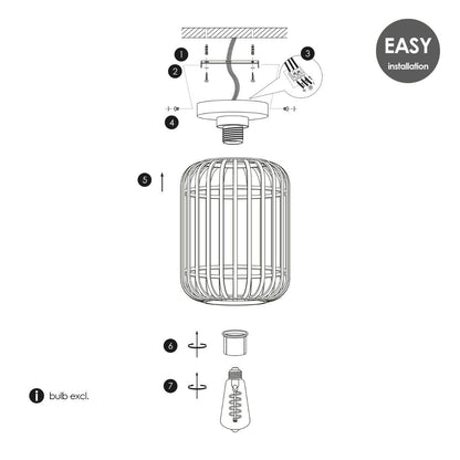 Ceiling lamp with bamboo shade 21.5 x 21.5 x 30 cm