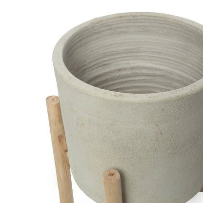 Design Plantenhouder – Terracotta & Teakhout |woon-meubel.nl
