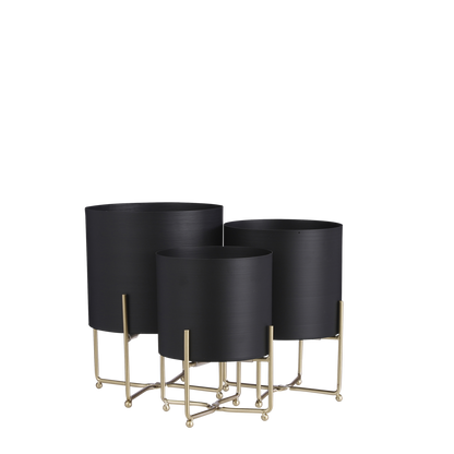 Aries Bloempot op Standaard - Set van 3 - Zwart| woon-meubel.nl